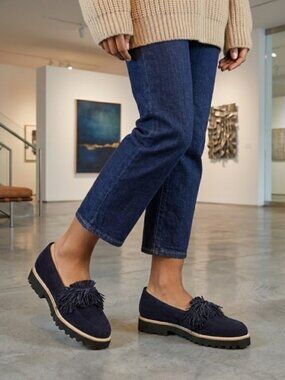 Ron White Women’s Leather Skylar Fringe Slip On Loafer Shoes